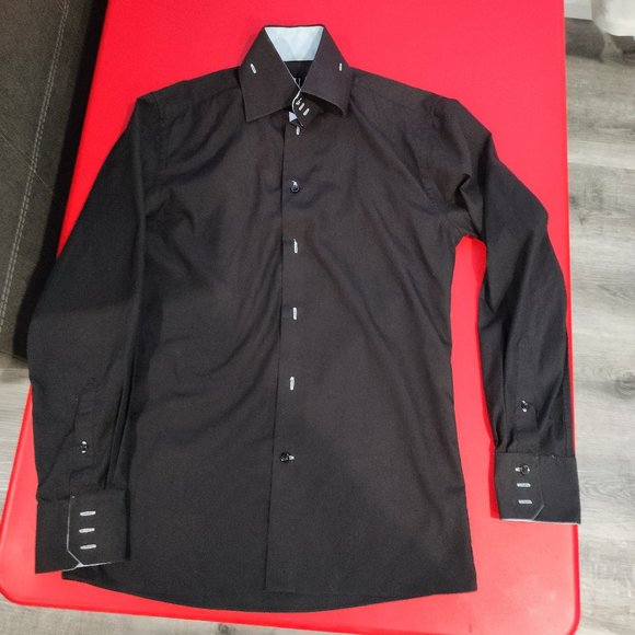 Uomo black elegant casual button up shirt size S - Picture 1 of 7